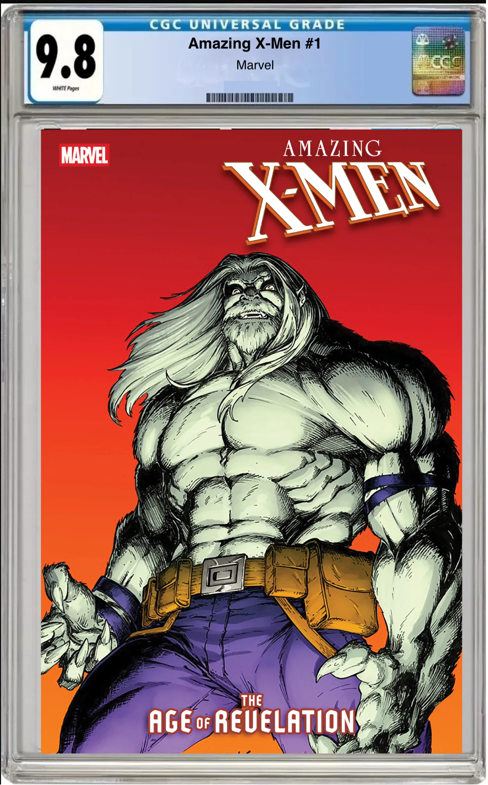Comic book cover of Amazing X-Men #1 Mark Bagley Beast Cover with CGC grading label