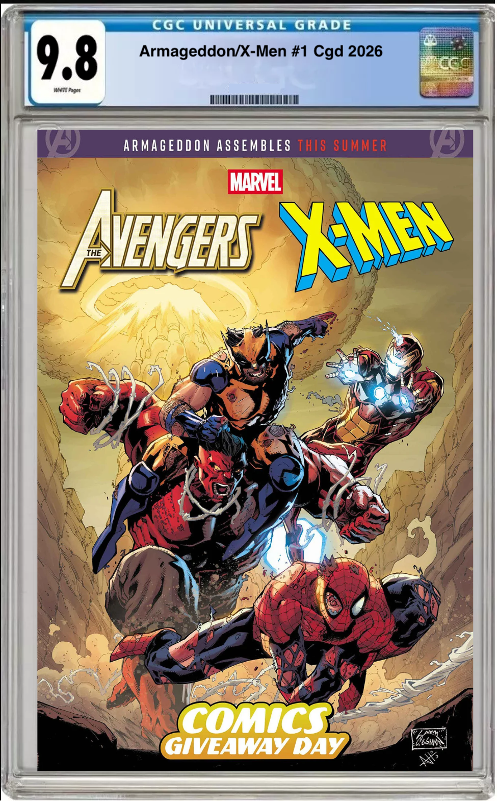 Comic book cover of Armageddon X-Men #1 CGD 2026 with CGC grading label.

