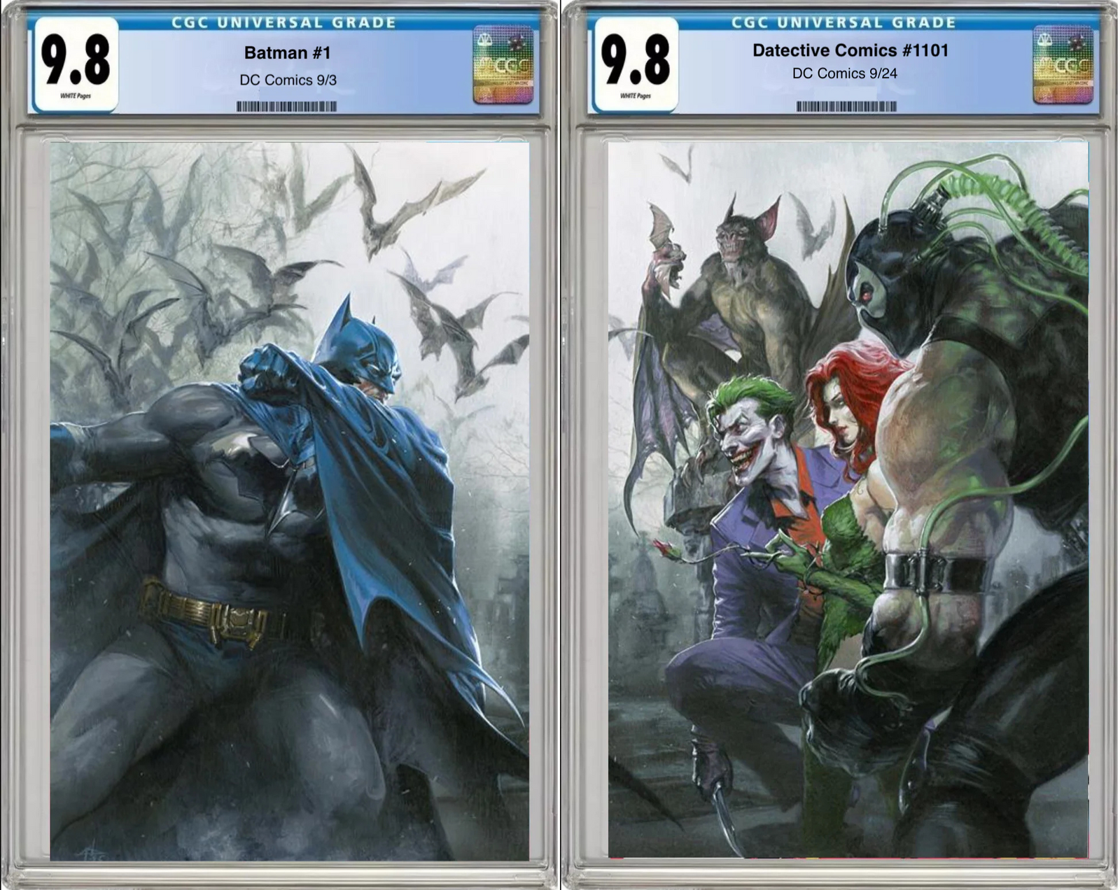 Batman #1 and Detective Comics #1101 connecting variant covers with CGC 9.8 grading labels