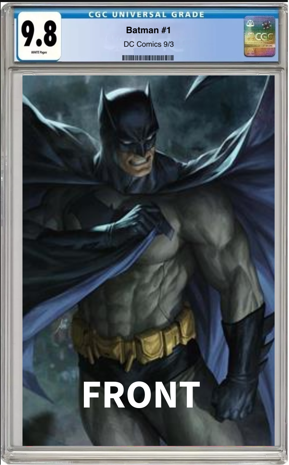 Batman #1 Cover J Showcase Wraparound Foil Variant comic book with CGC 9.8 grading label showing front view