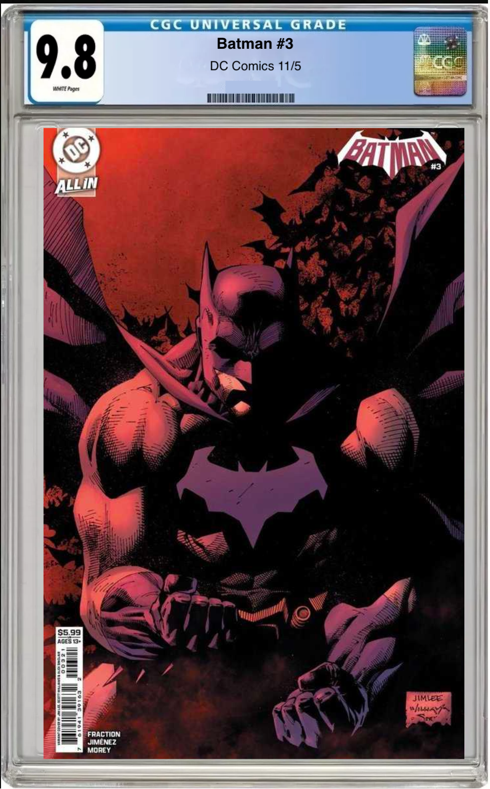Comic book cover of Batman #3 Cover B with CGC 9.8 grading label.
