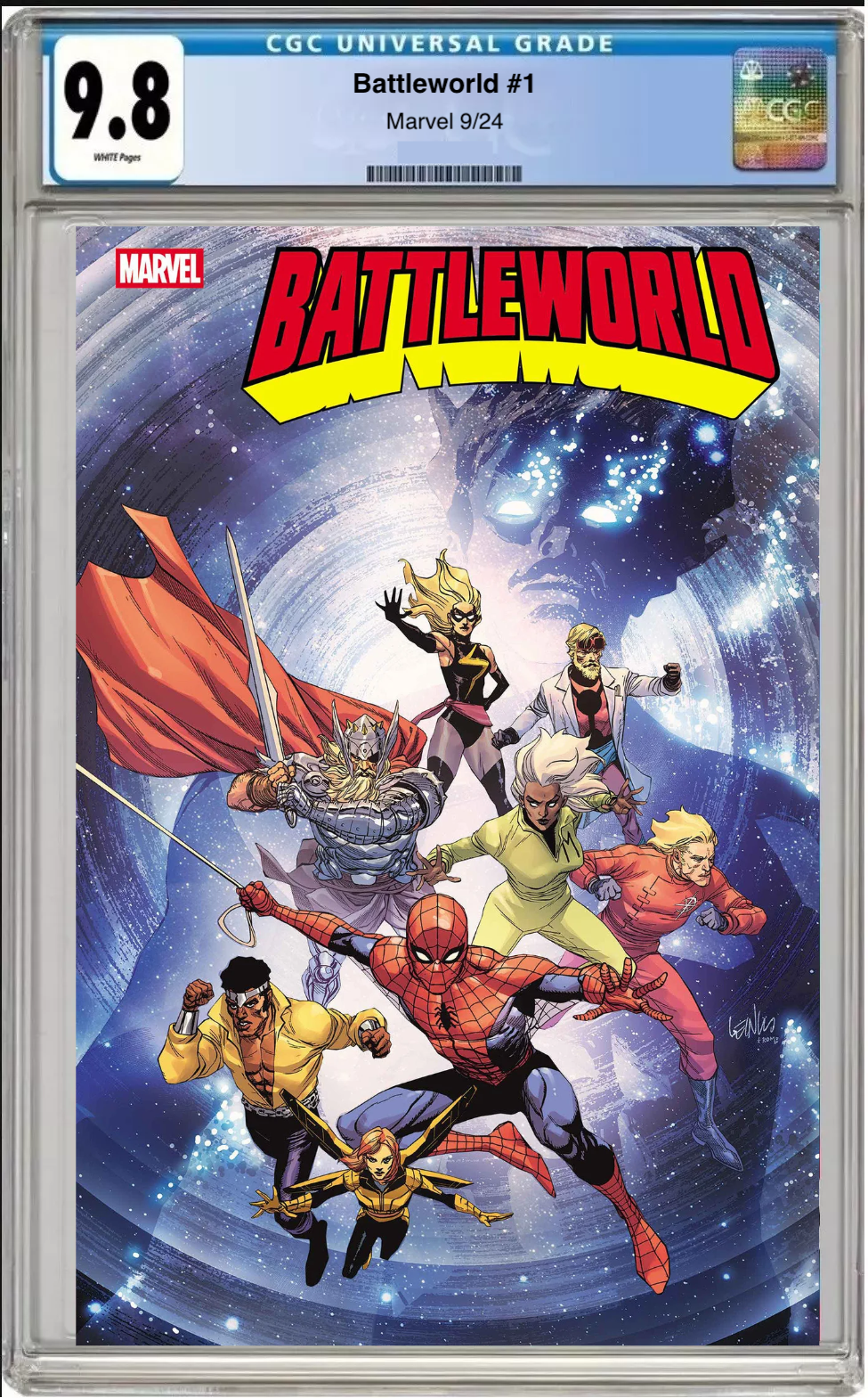Comic book cover of Battleworld #1 Main Cover with CGC 9.8 grading label.