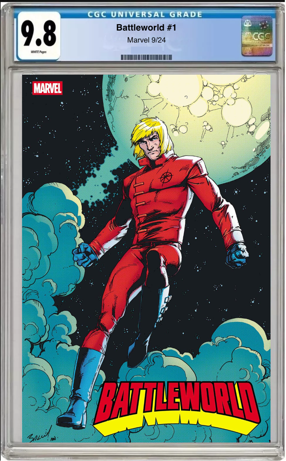 Comic book cover of Battleworld #1 Mark Bagley Star Brand Cover with CGC 9.8 grading label.