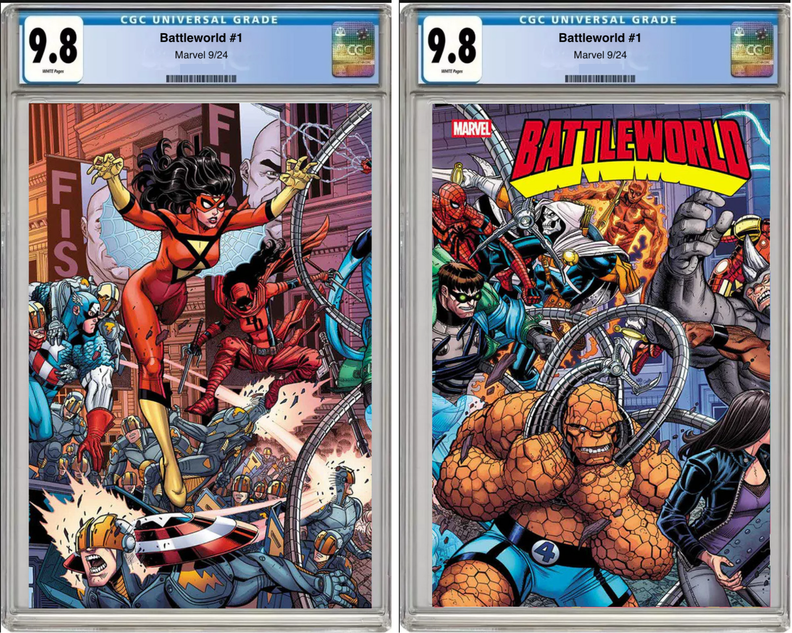 Comic book cover of Battleworld #1 Nick Bradshaw 5-Part Wraparound Connecting Cover with CGC 9.8 grading label.