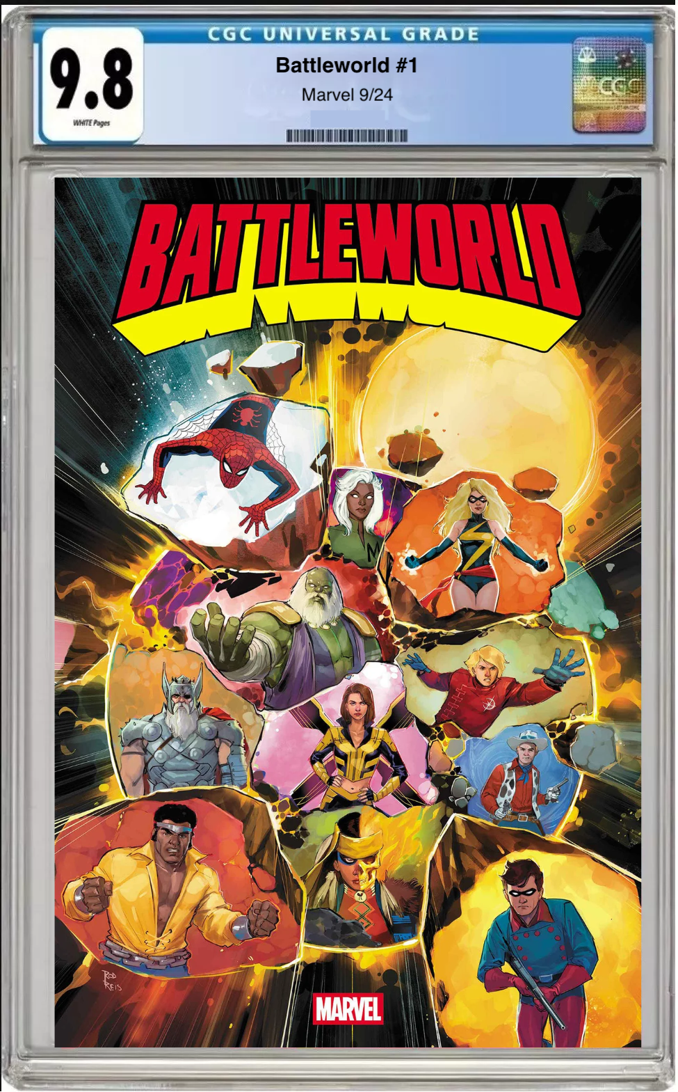 Comic book cover of Battleworld #1 Rod Reis Promo Cover with CGC 9.8 grading label.