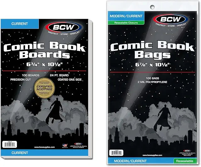 BCW Resealable Current Comic Book Combo Pack | 100 Acid-Free Backing Boards &amp; 100 Resealable Bags