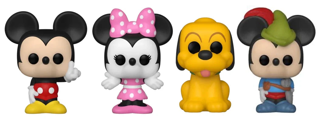 Out-Of-Box Bitty Pop! Mickey Mouse, Minnie Mouse, Pluto &amp; Brave Little Tailor (Series 1) 4-Pack w/ Shelf