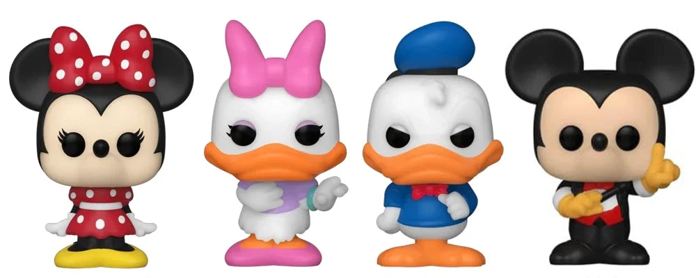 Out-Of-Box Bitty Pop! Minnie Mouse, Daisy Duck, Donald Duck &amp; Conductor Mickey (Series 2) 4-Pack w/ Shelf