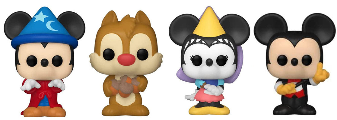 Out-Of-Box Bitty Pop! Sorcerer Mickey, Dale, Princess Minnie &amp; Conductor Mickey (Series 3) 4-Pack w/ Shelf