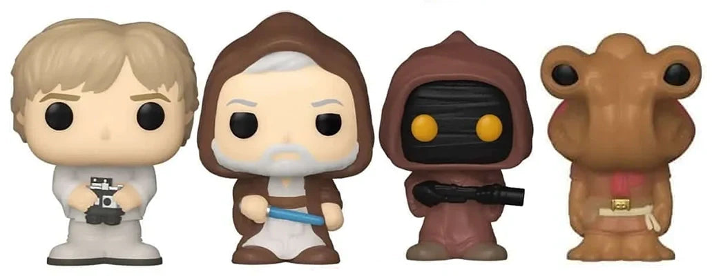 Out-Of-Box Bitty Pop! Luke, Obi-Wan, Jawa, &amp; Hammerhead (Series 1) 4-Pack w/ Shelf