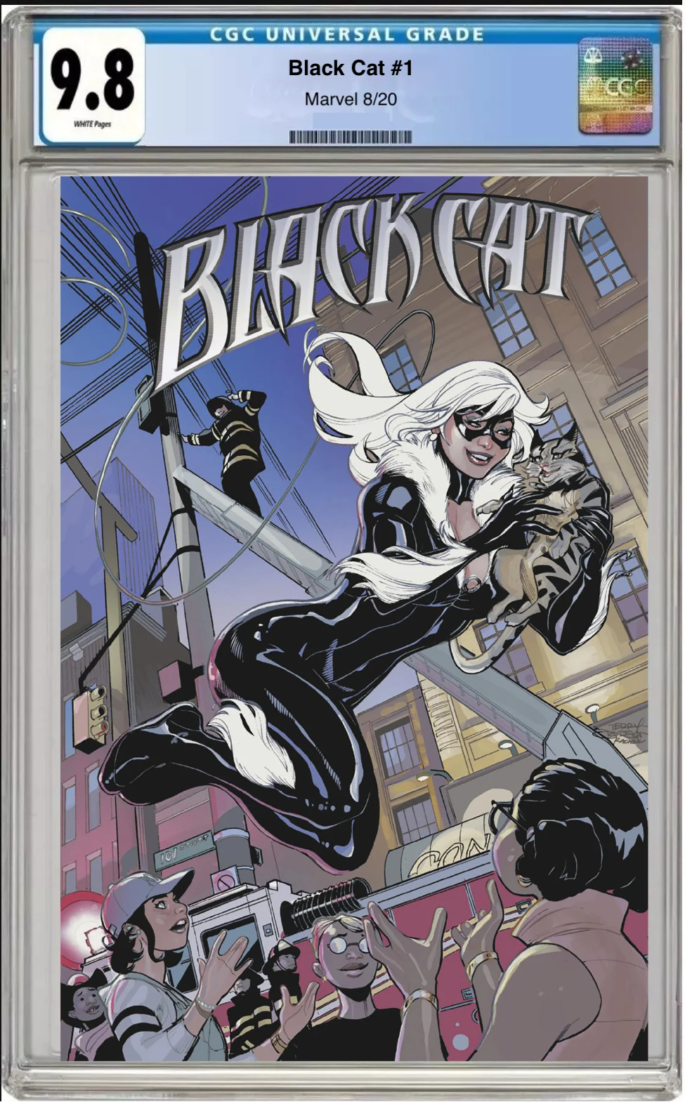 Comic book cover of Black Cat #1 Terry Dodson Foil Cover with CGC grading label.