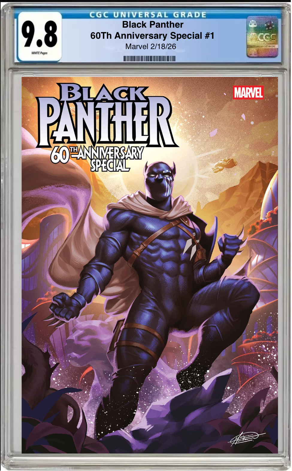 Comic book cover of Black Panther 60th Anniversary Special #1 Main Cover with CGC grading label.