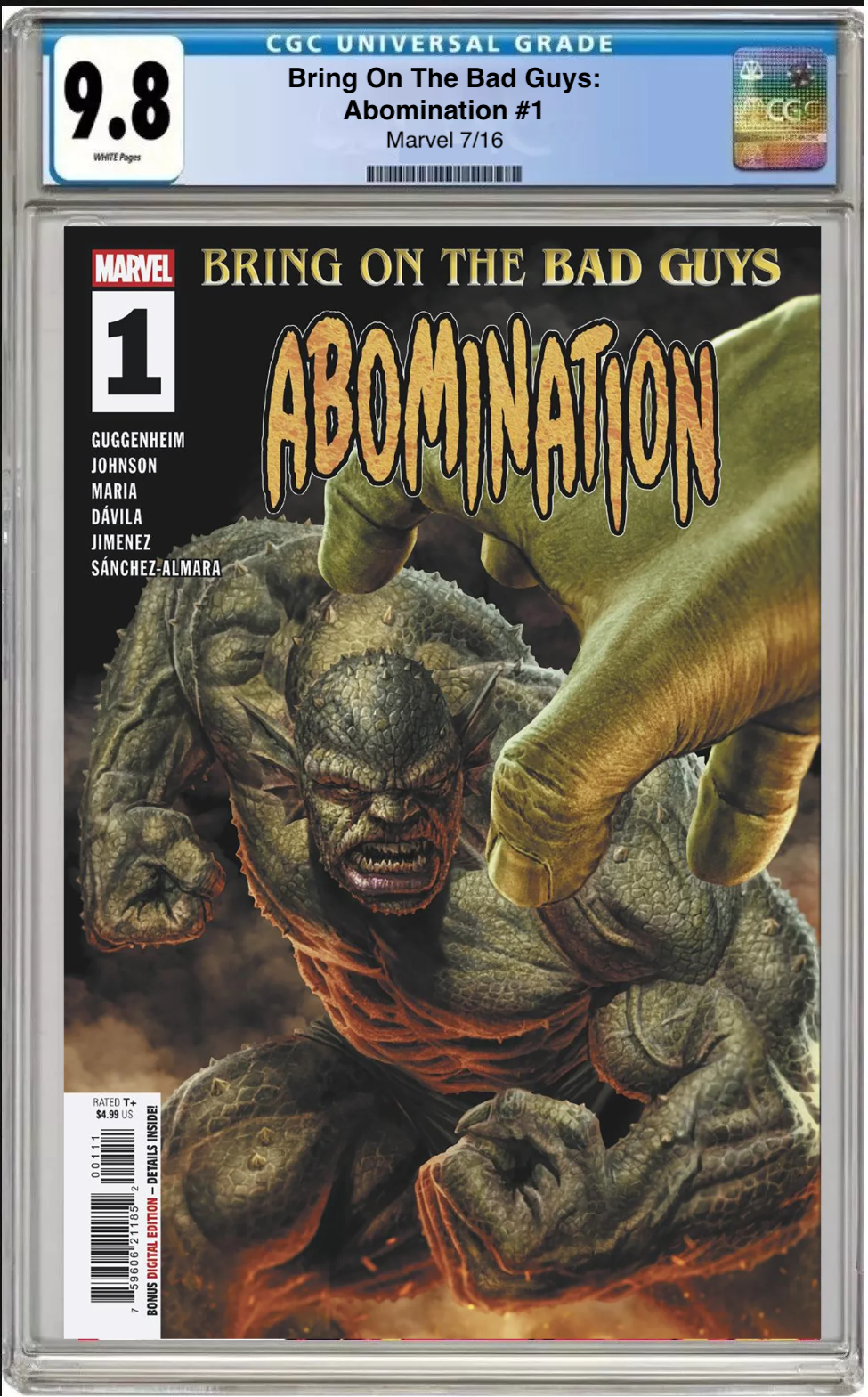 Comic book cover of Bring On the Bad Guys: Abomination #1 Main Cover with CGC grading label.


