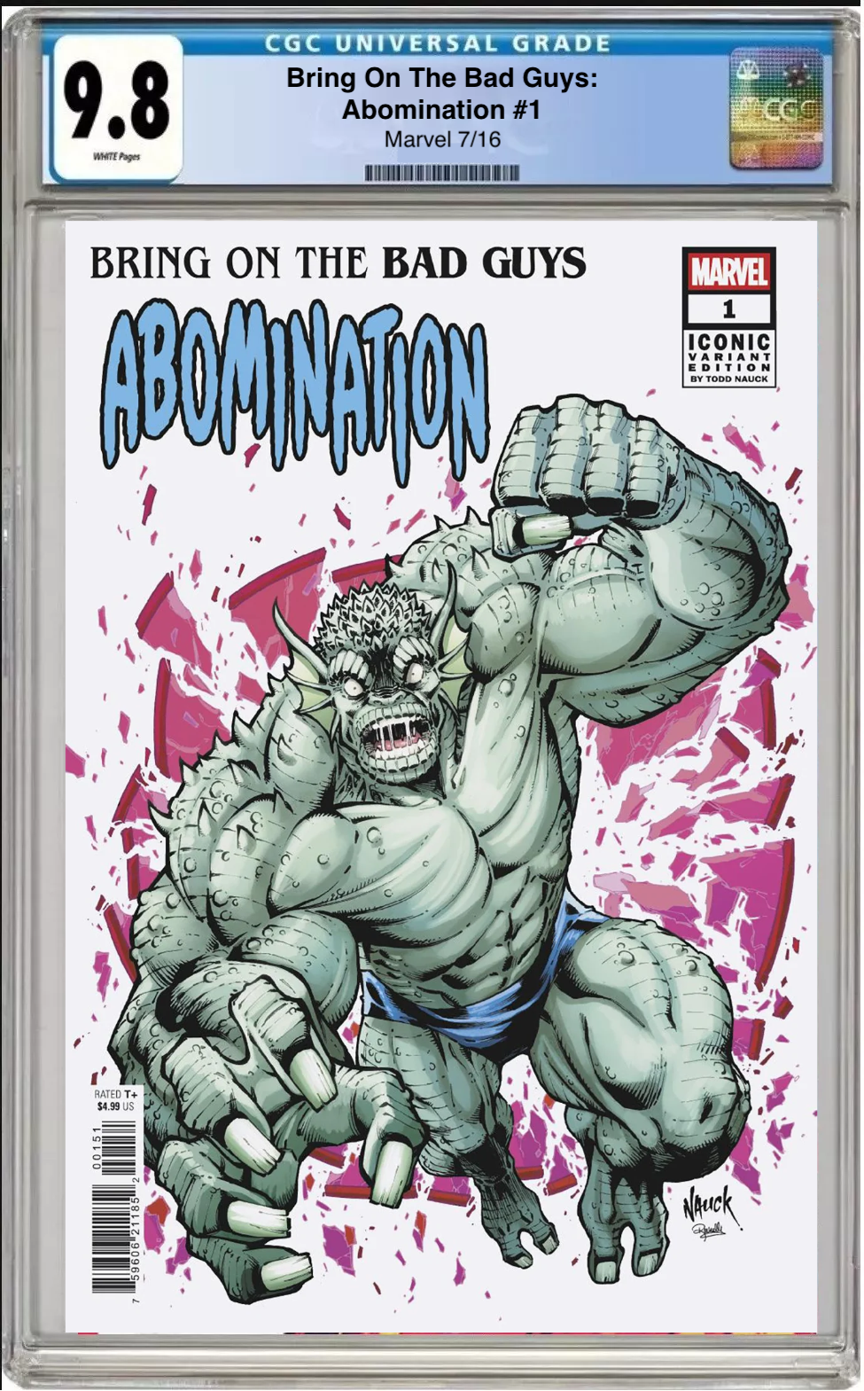 Comic book cover of Bring On the Bad Guys: Abomination #1 Todd Nauck Iconic Cover with CGC grading label.
