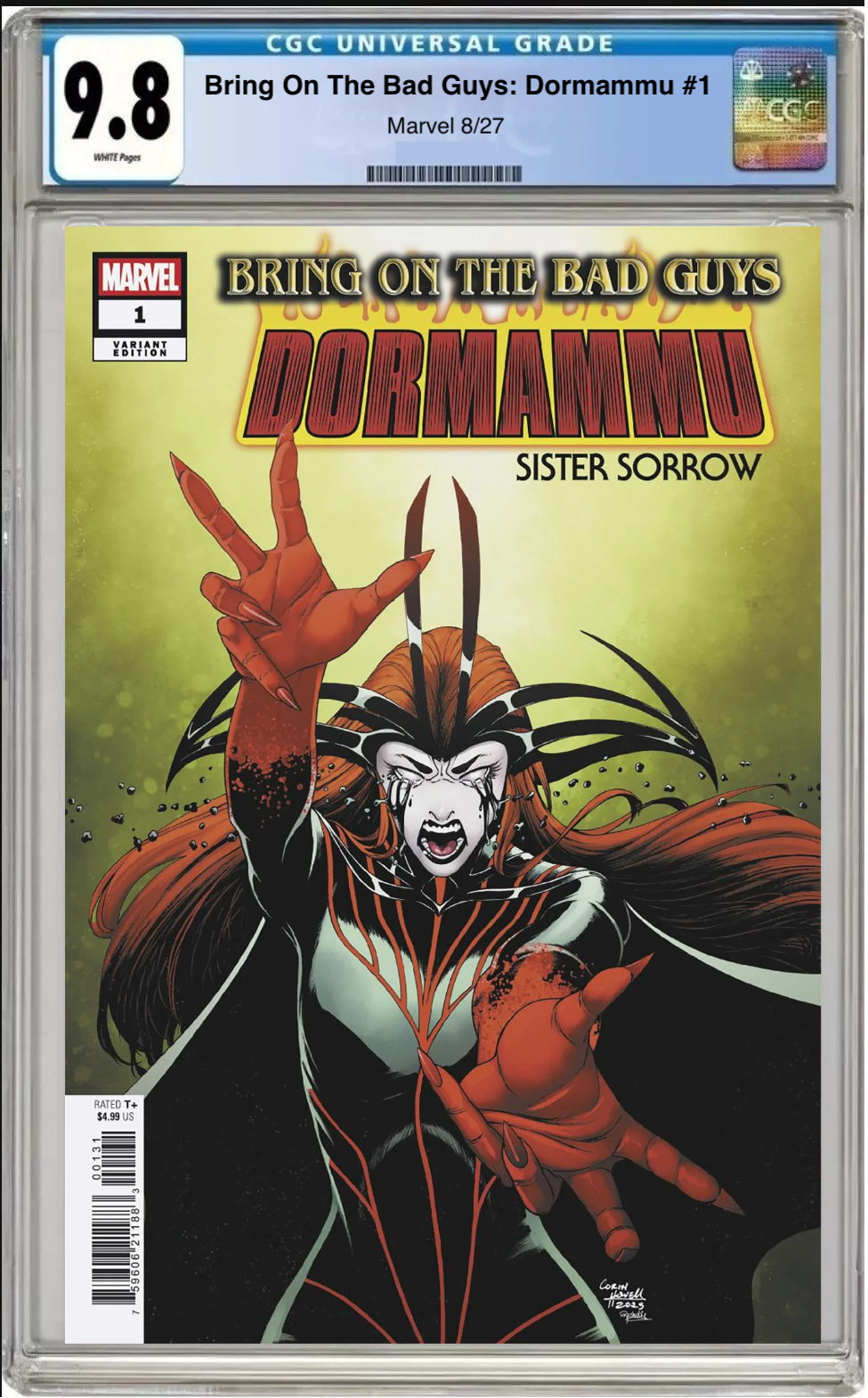 Comic book cover of Bring On The Bad Guys: Dormammu #1 Corin Howell Sister Sorrow Cover with CGC grading label.