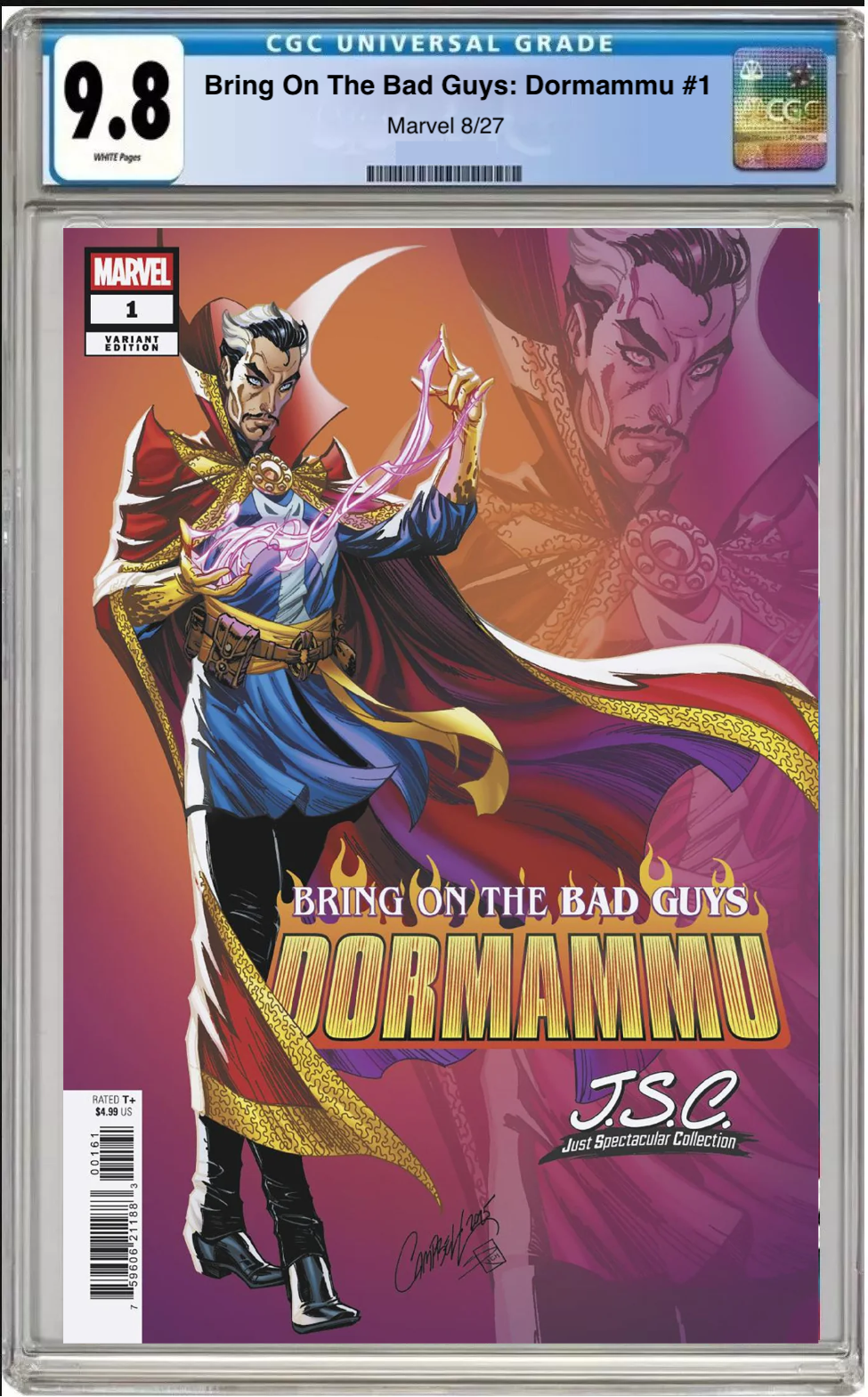 Comic book cover of Bring On The Bad Guys: Dormammu #1 Scott J. Campbell Spectacular Variant with CGC grading label.
