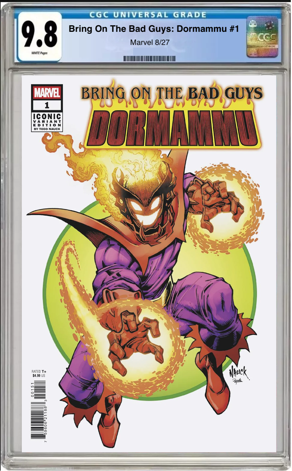 Comic book cover of Bring On The Bad Guys: Dormammu #1 Todd Nauck Iconic Cover with CGC grading label.