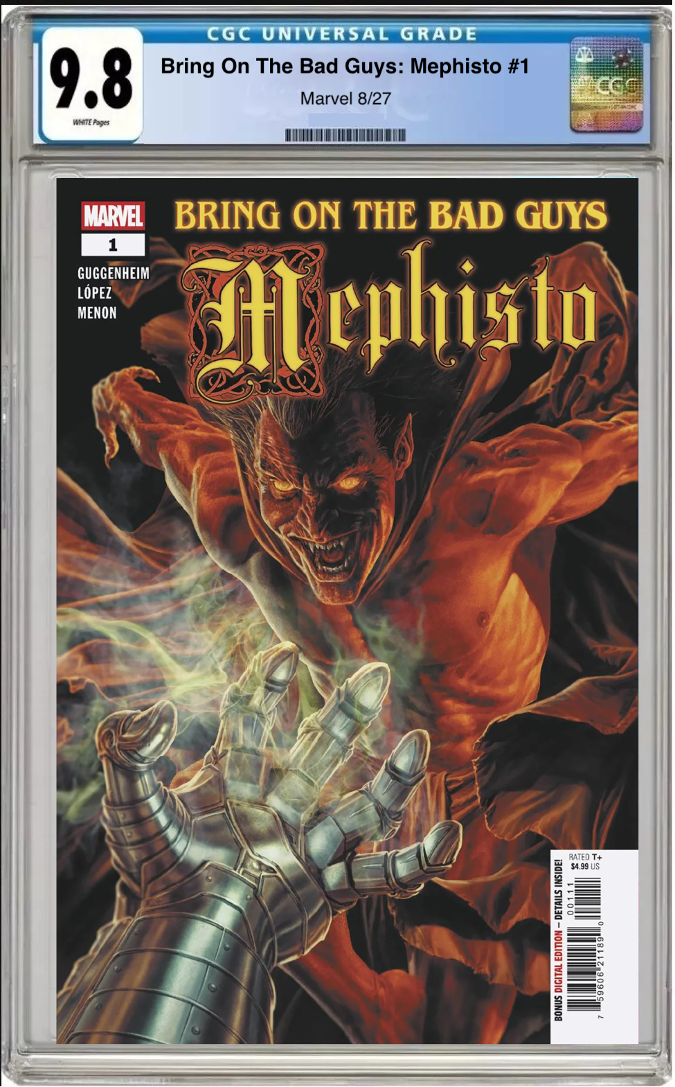 Comic book cover of Bring on the Bad Guys: Mephisto #1 Main Cover with CGC 9.8 grading label.