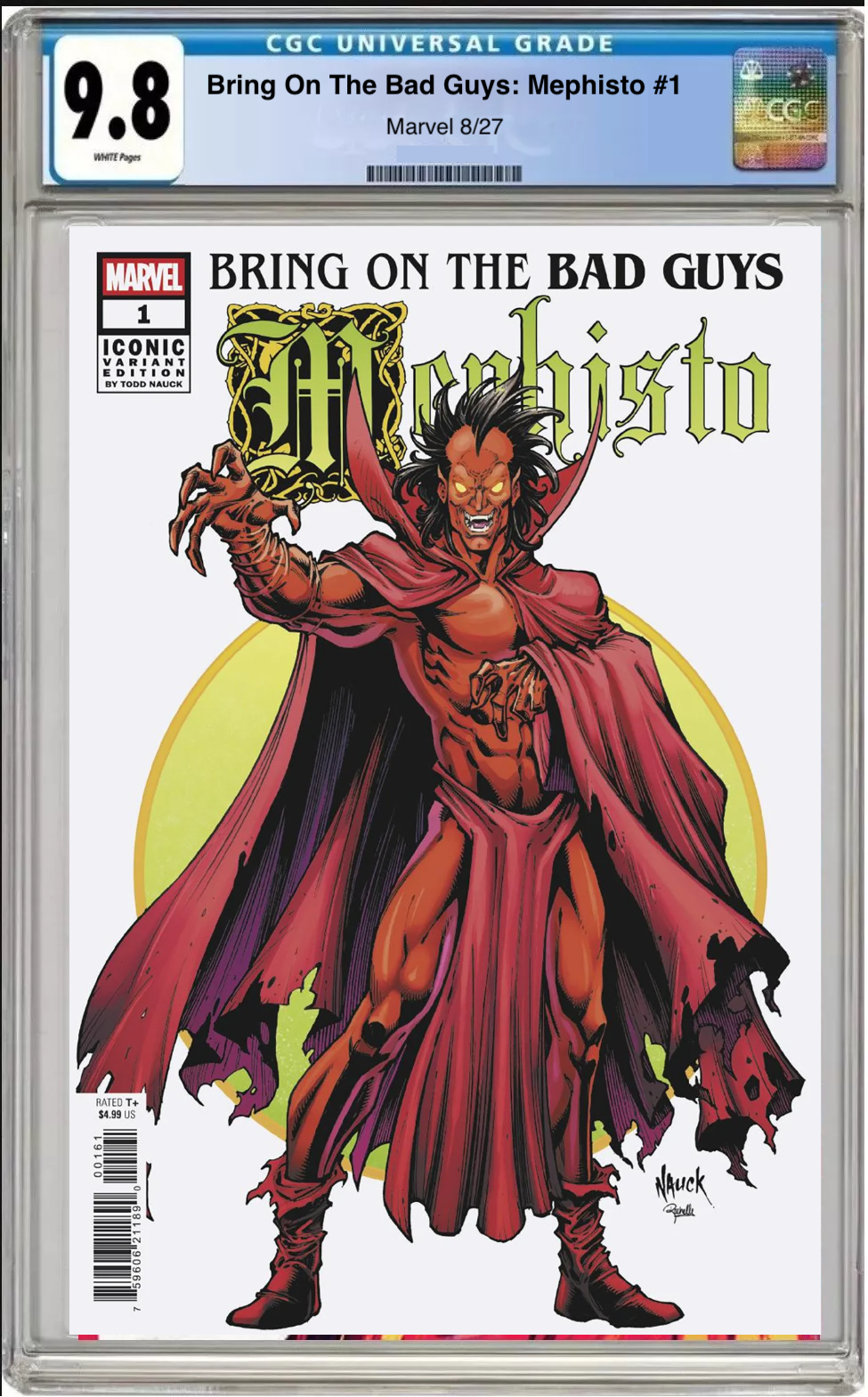Comic book cover of Bring on the Bad Guys: Mephisto #1 Todd Nauck Variant with CGC 9.8 grading label.