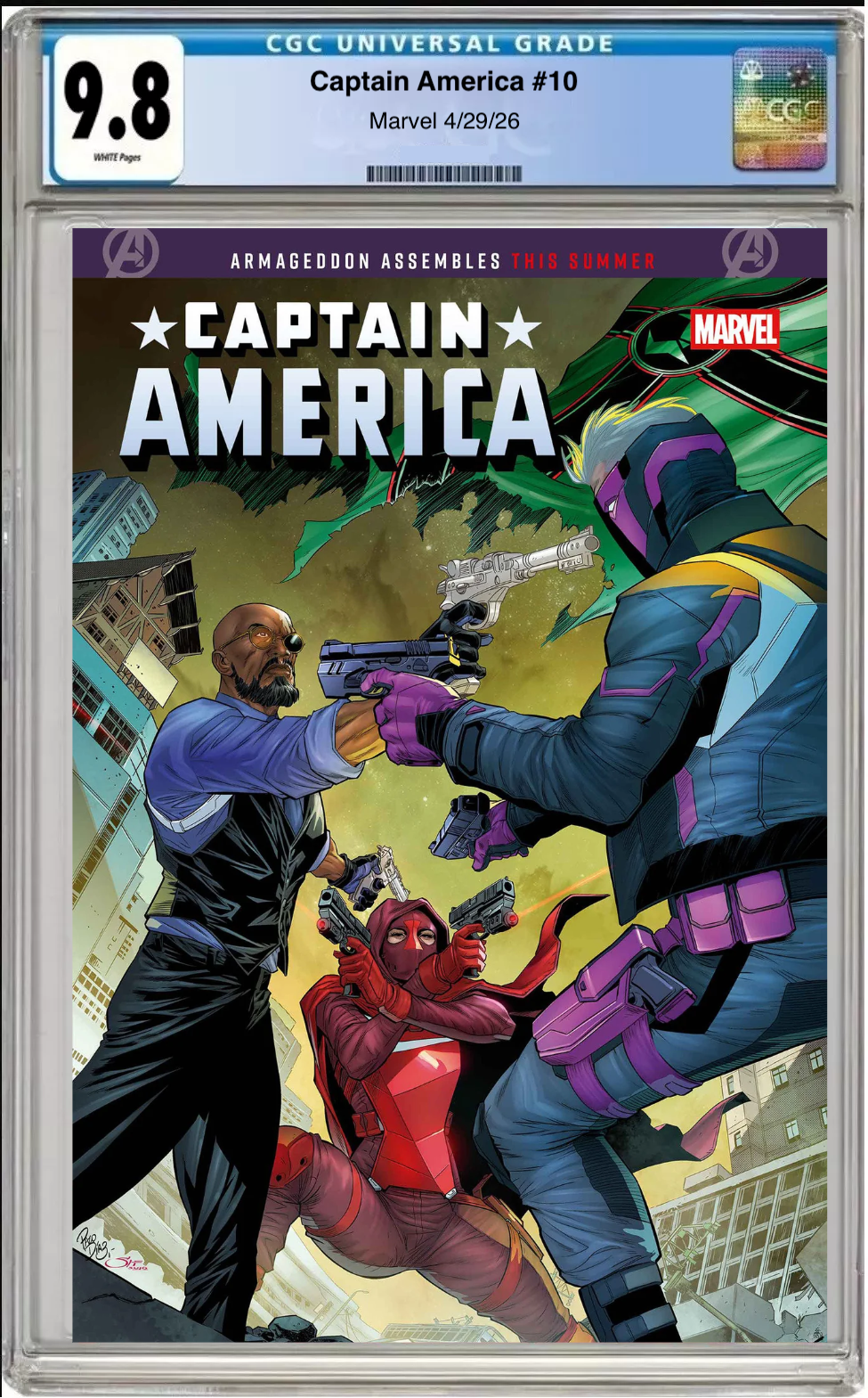Comic book cover of Captain America #10 Paco Diaz variant with CGC 9.8 grading label.