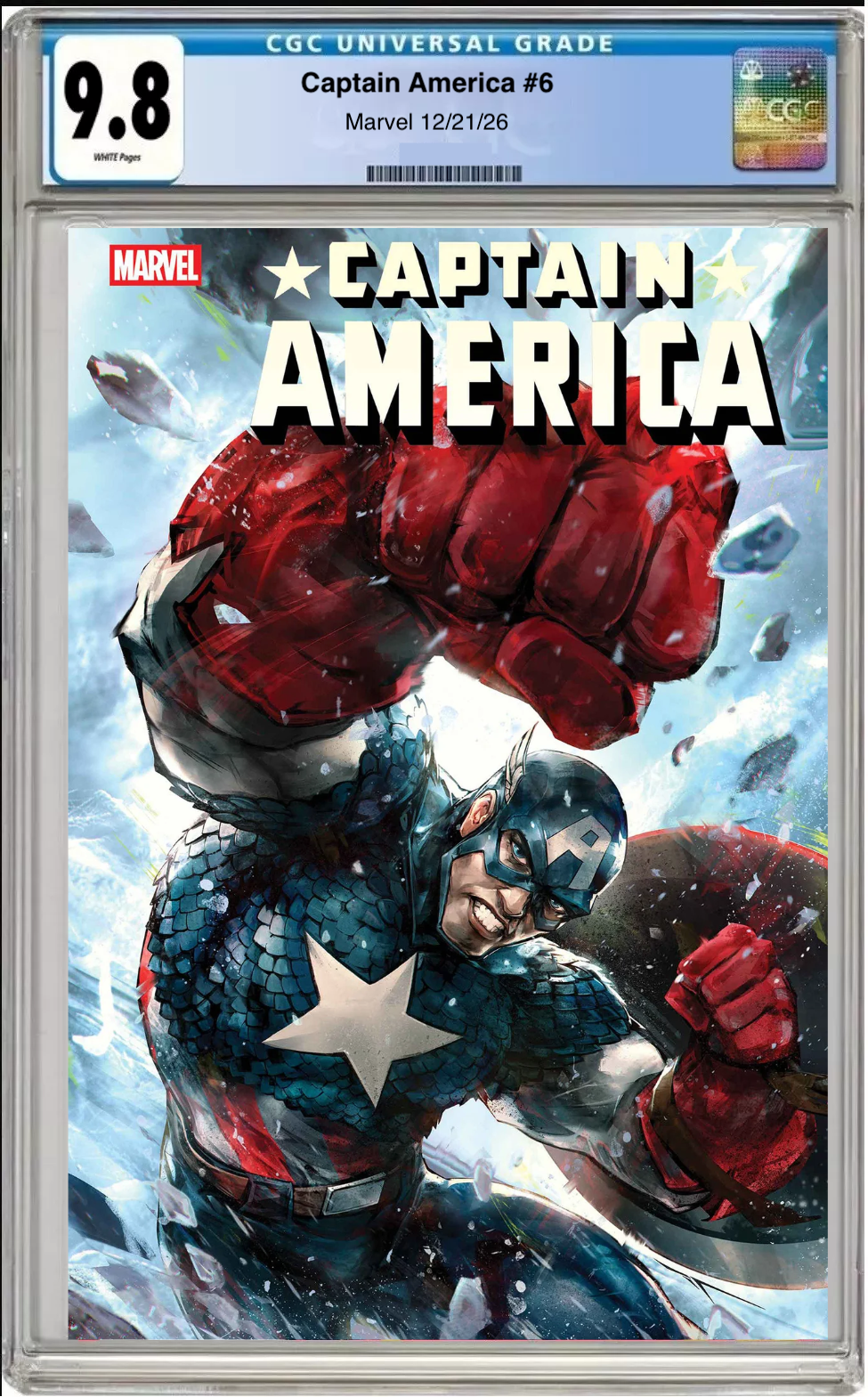 Comic book cover of Captain America #6 Ivan Tao Foil Cover with CGC grading label.