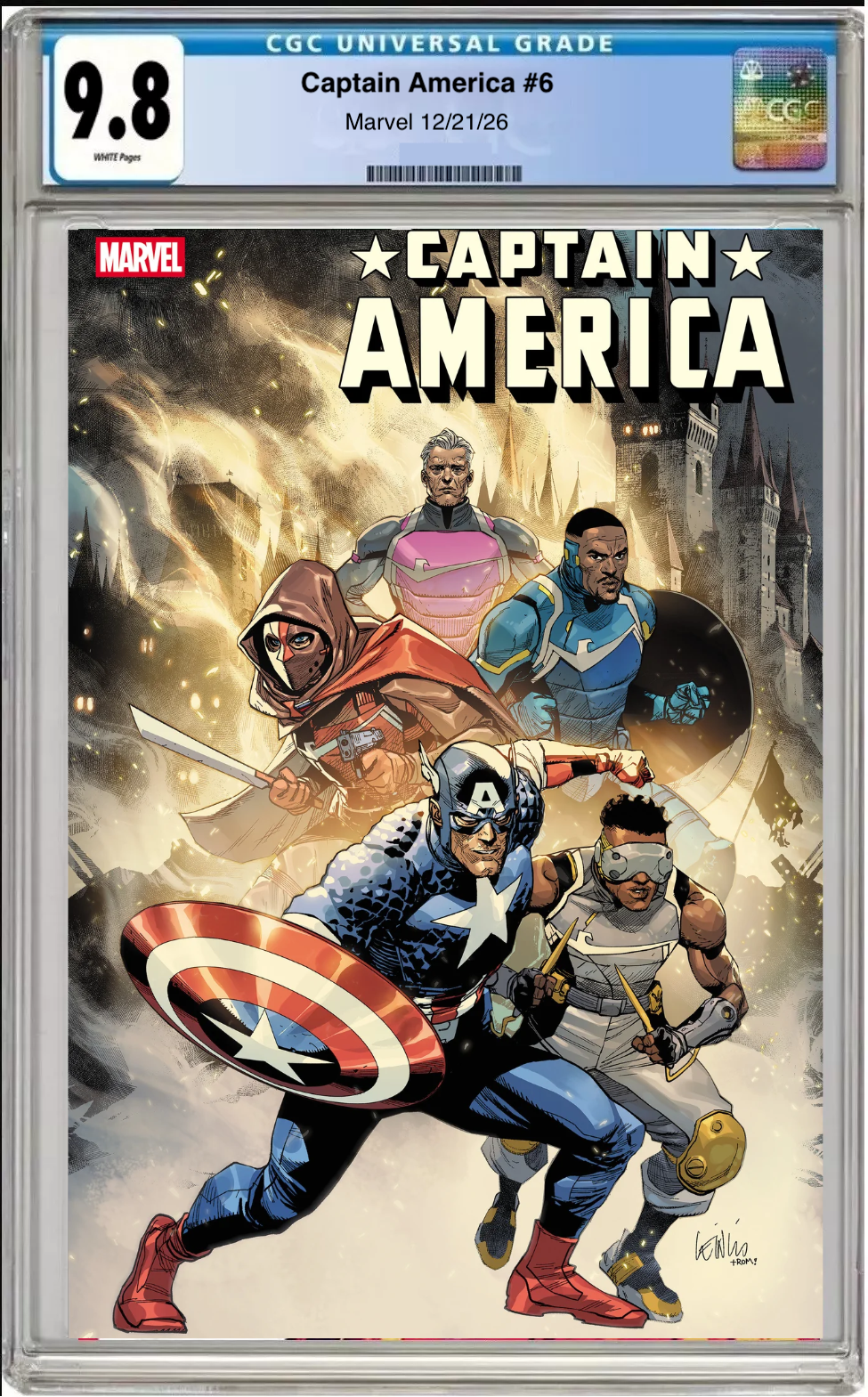 Comic book cover of Captain America #6 Leinil Yu Cover with CGC grading label.