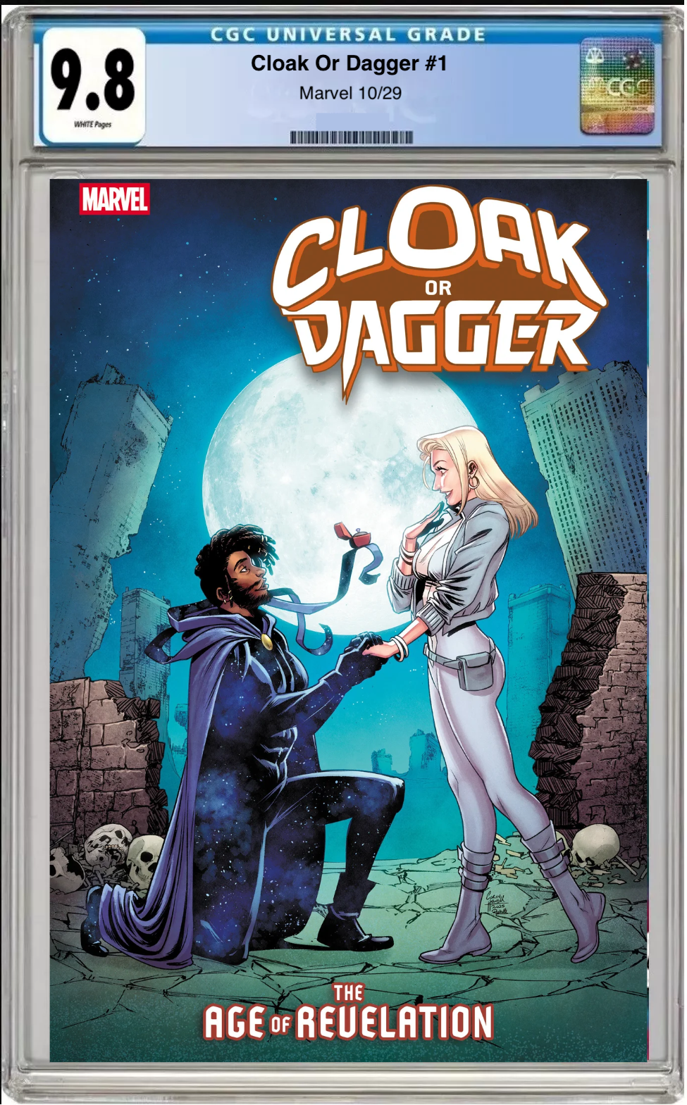 Comic book cover of Cloak or Dagger #1 Corin Howell Revelation Cover with CGC 9.8 grading label.