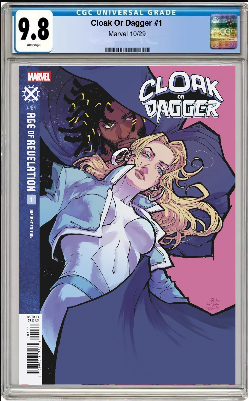 Comic book cover of Cloak or Dagger #1 Rickie Yagawa Cover with CGC 9.8 grading label.