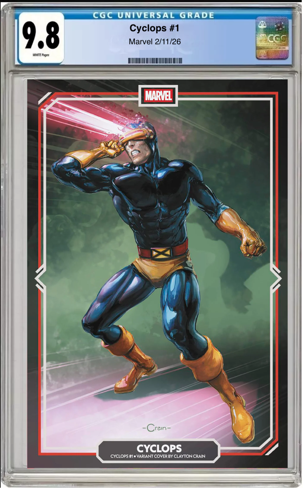 Comic book cover of Cyclops #1 Clayton Crain Cover with CGC grading label.