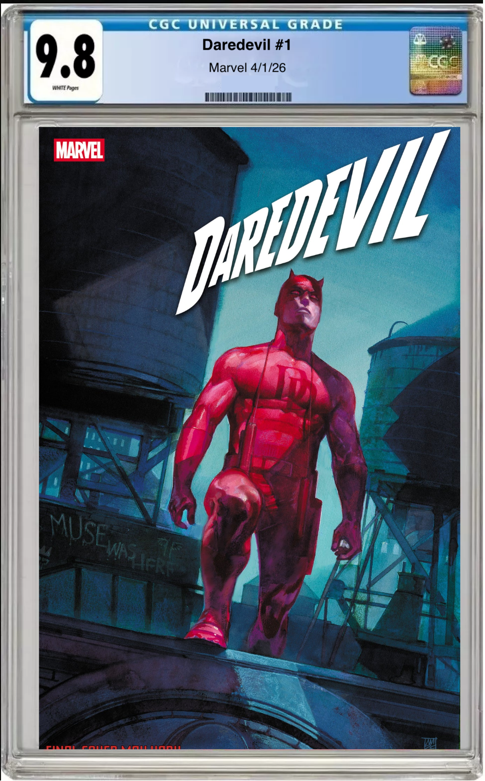 Comic book cover of Daredevil #1 Alex Maleev Cover with CGC grading label.