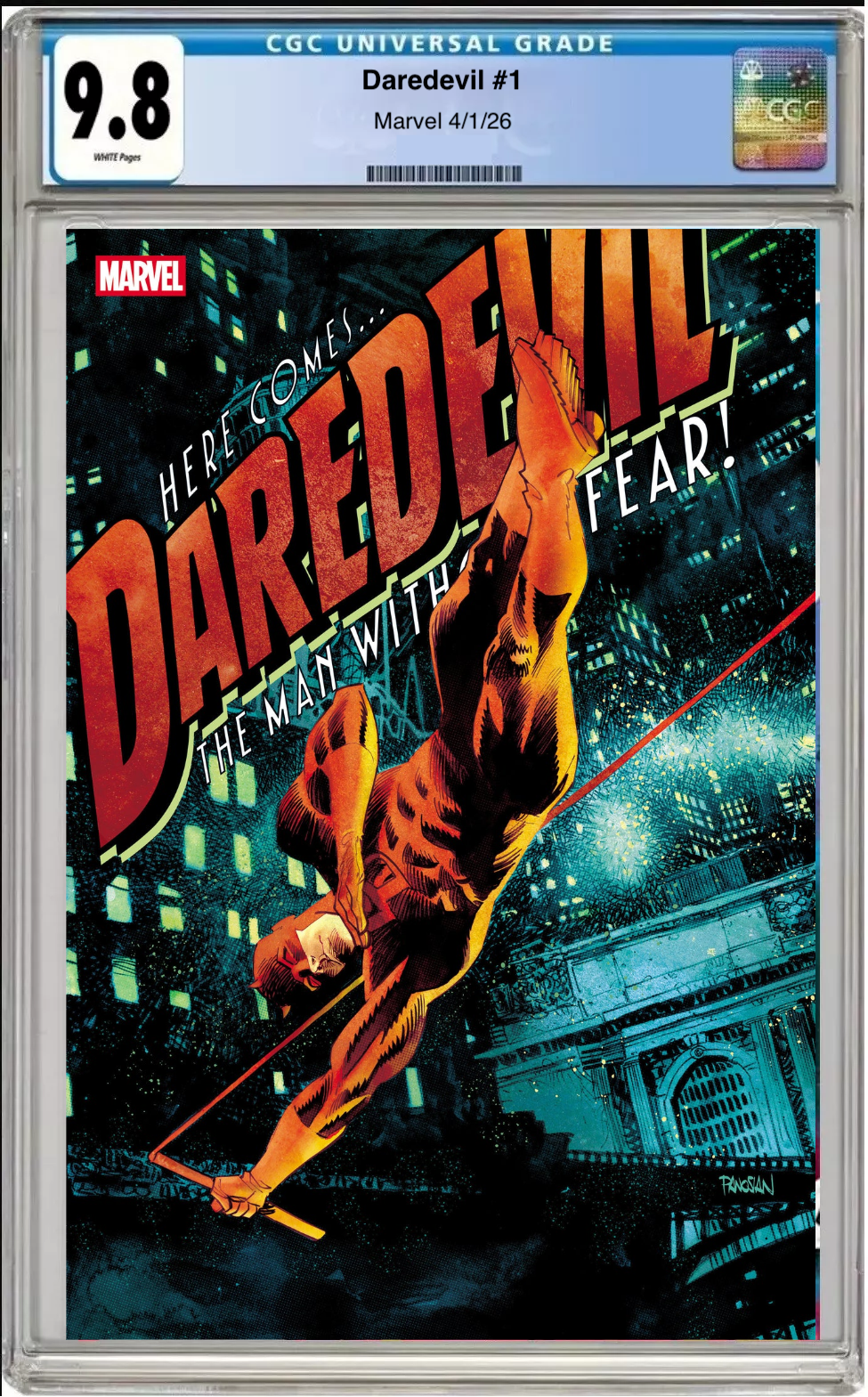 Comic book cover of Daredevil #1 Dan Panosian Cover with CGC grading label.