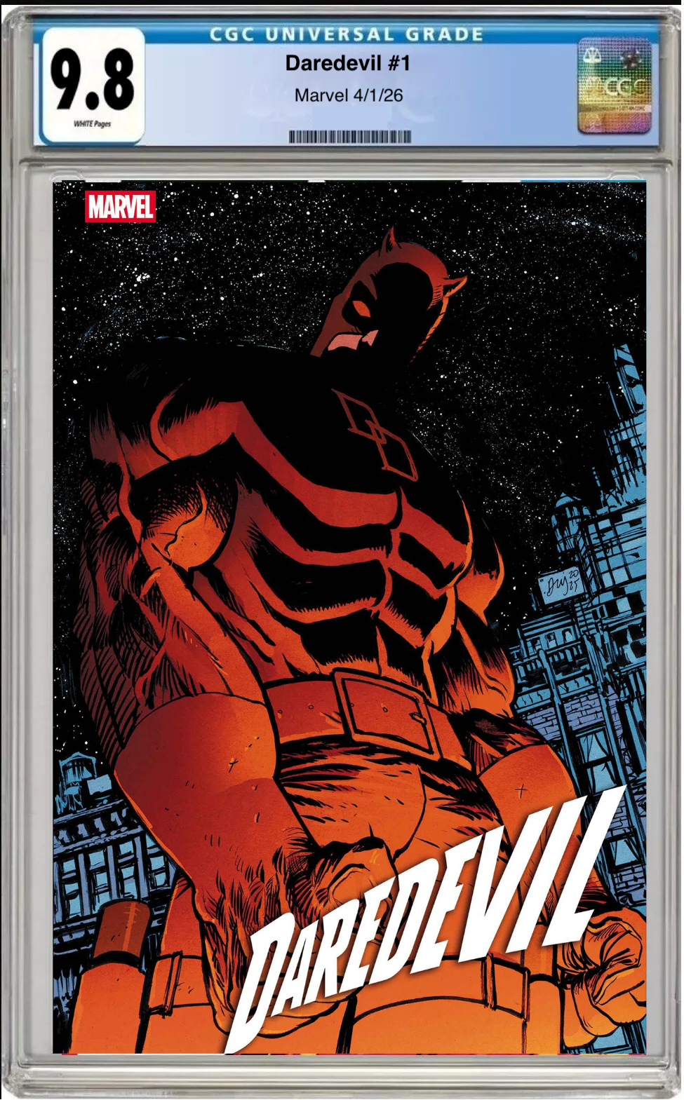 Comic book cover of Daredevil #1 Daniel Warren Johnson Cover with CGC grading label.