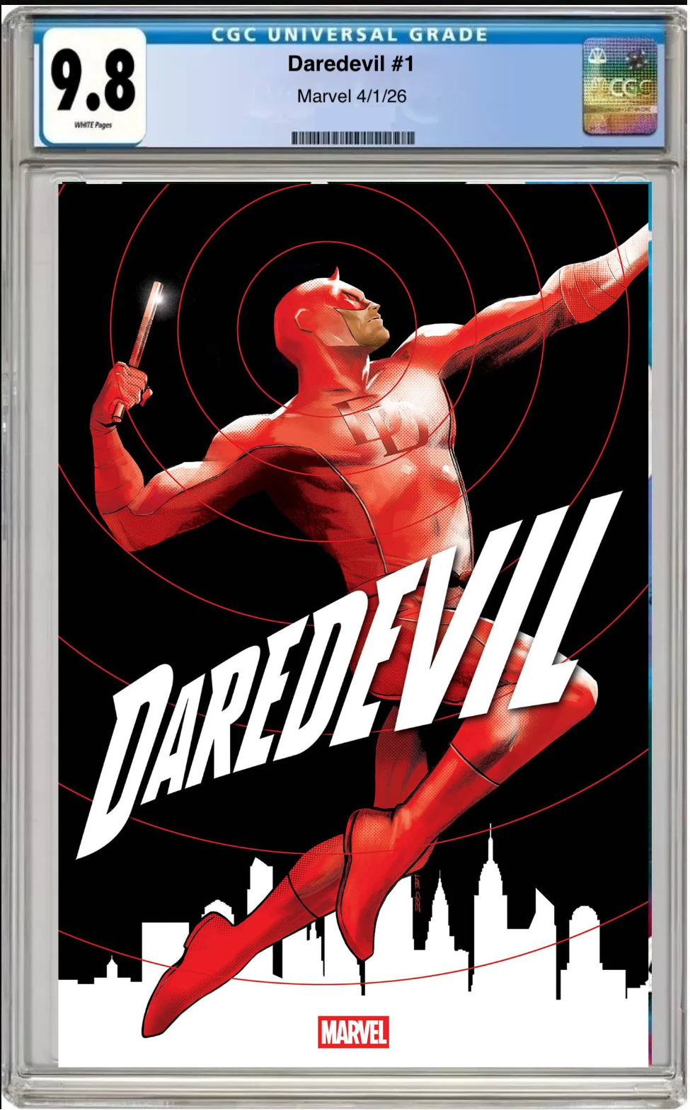 Comic book cover of Daredevil #1 Main Cover with CGC grading label.