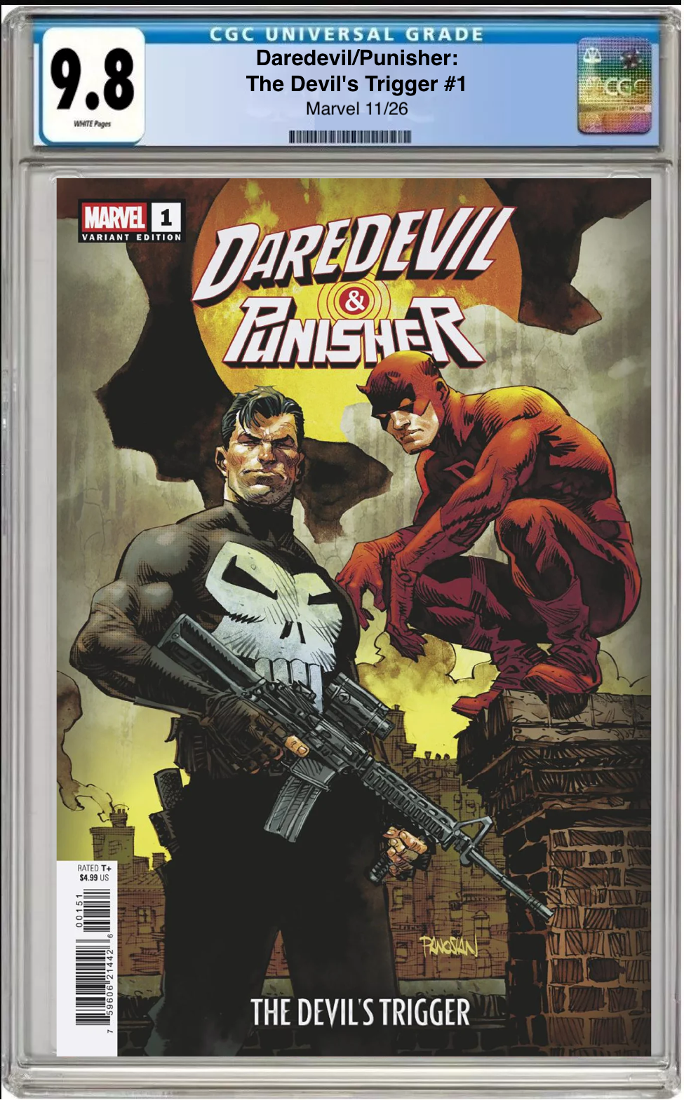 Comic book cover of Daredevil/Punisher: The Devil’s Trigger #1 Dan Panosian Cover with CGC grading label.