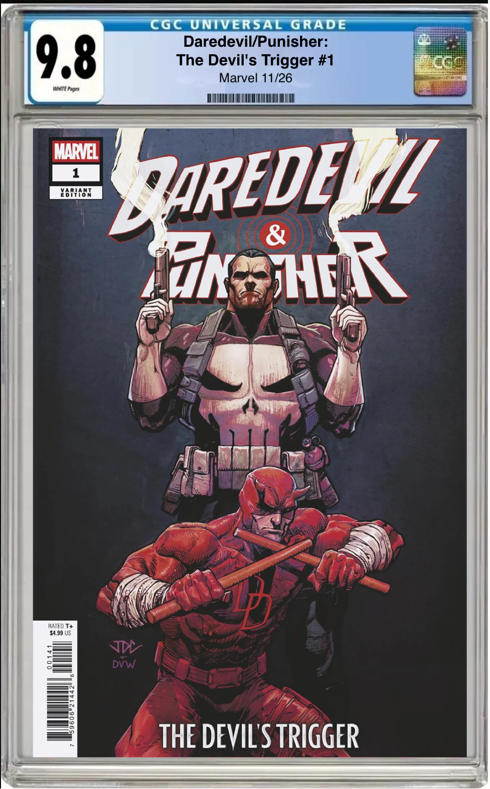 Comic book cover of Daredevil/Punisher: The Devil’s Trigger #1 Joshua Cassara Cover with CGC grading label.