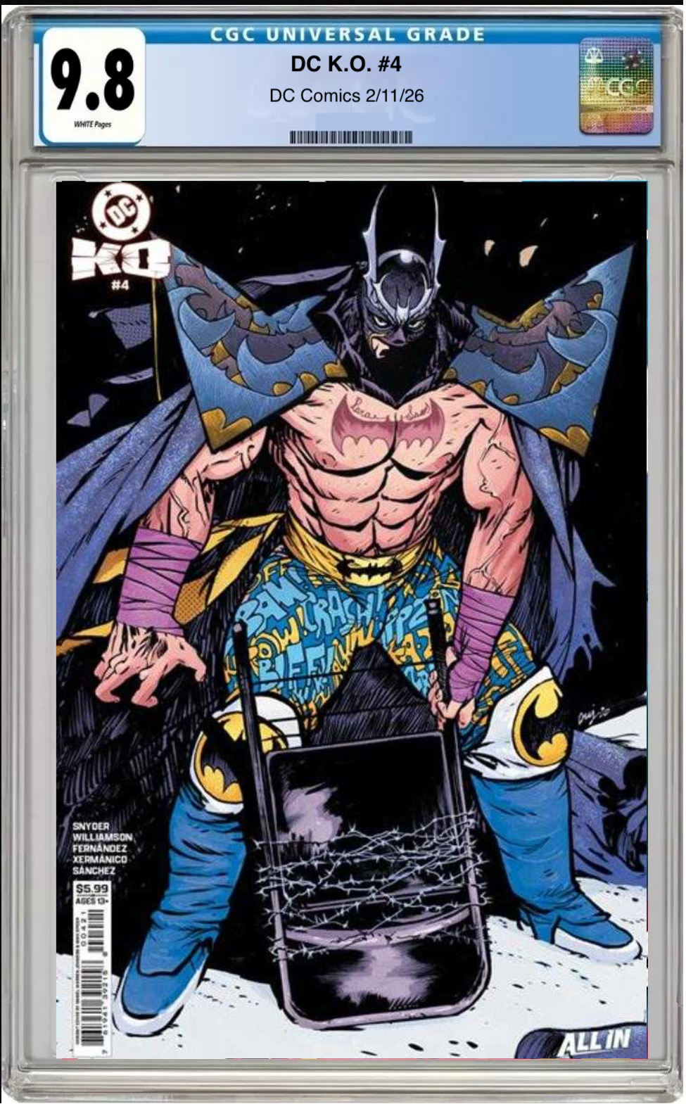 Comic book cover of DC K.O. #4 Cover B with CGC grading label.
