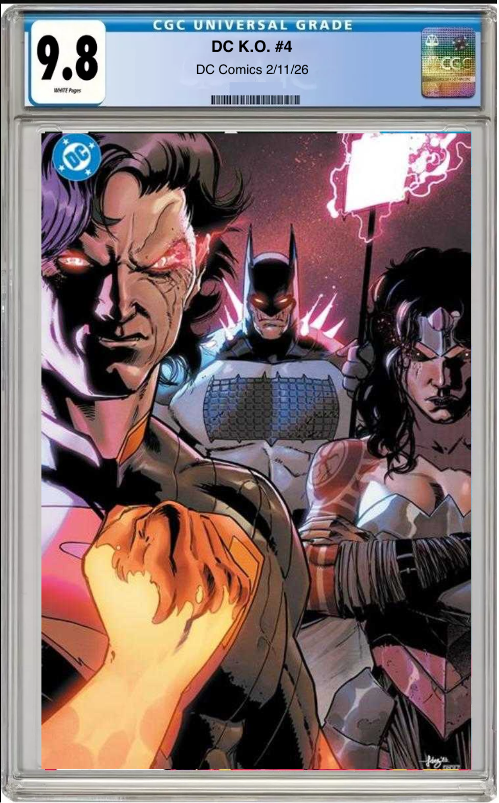 Comic book cover of DC K.O. #4 Cover J Foil with CGC grading label.