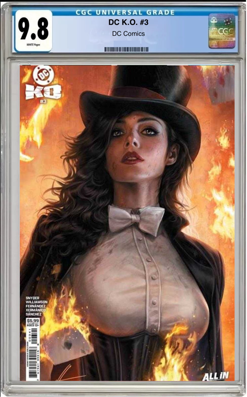 Comic book cover of DC K.O. #3 D. Carla Cohen Cover with CGC grading label.