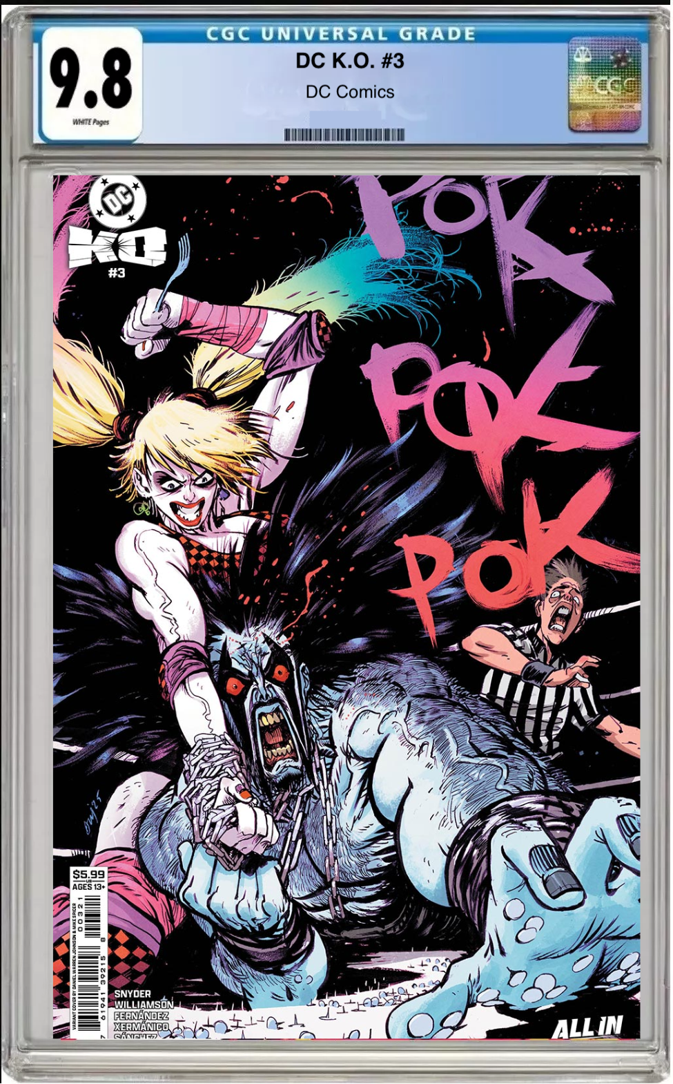 Comic book cover of DC K.O. #3 Daniel Warren Johnson Cover with CGC grading label.