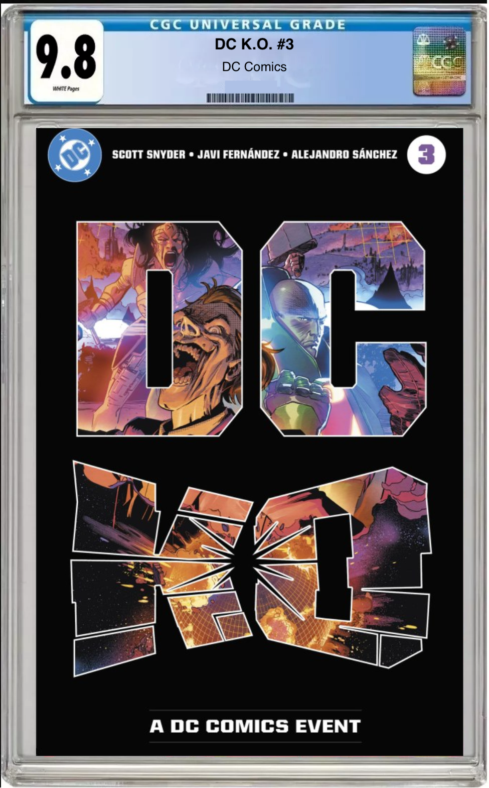 Comic book cover of DC K.O. #3 Fernandez Acetate Cover with CGC grading label.