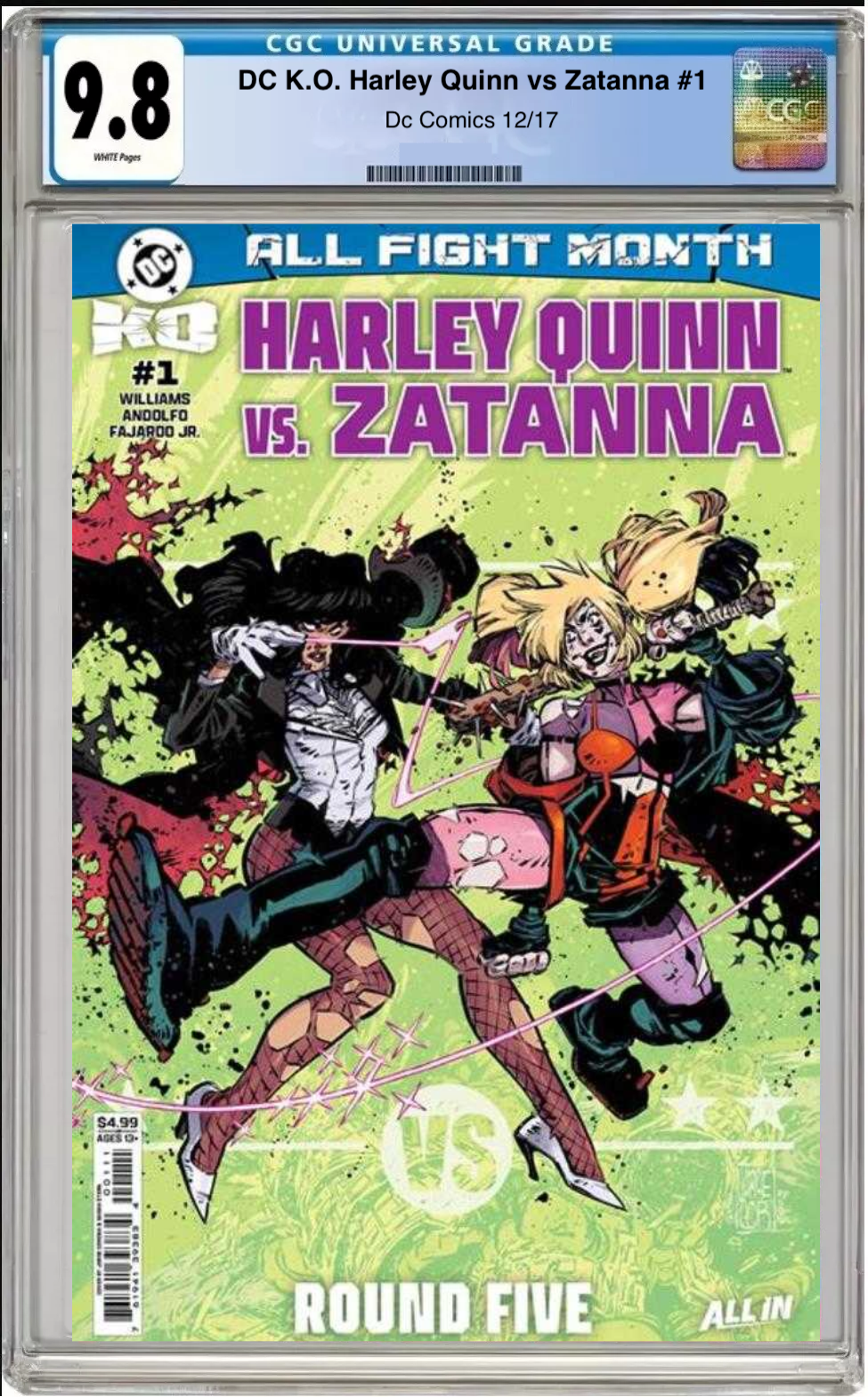 Comic book cover of DC K.O. Harley Quinn vs Zatanna #1 Cover C with CGC grading label.