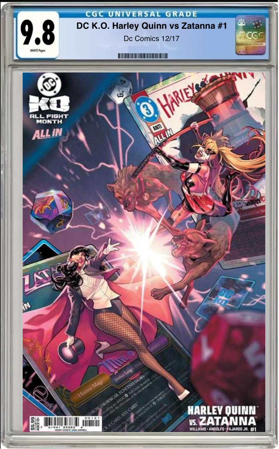Comic book cover of DC K.O. Harley Quinn vs Zatanna #1 Cover C with CGC grading label.