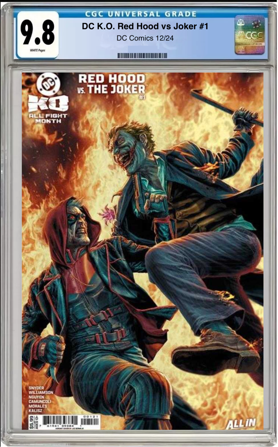 Comic book cover of DC K.O. Red Hood vs Joker #1 Cover C with CGC grading label.