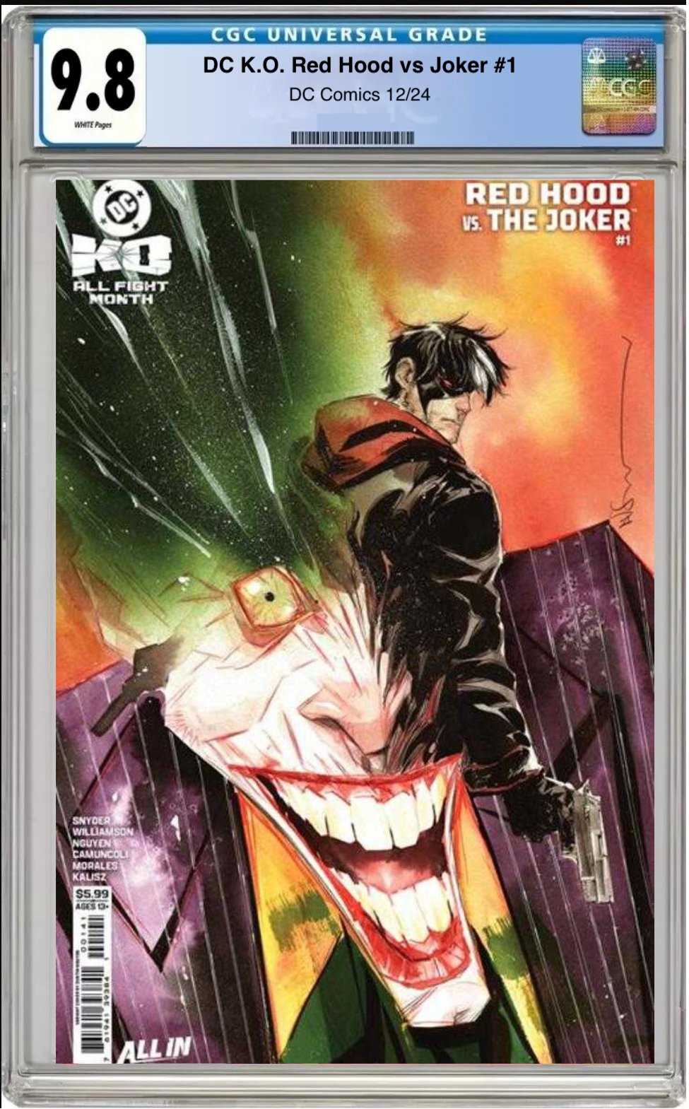 Comic book cover of DC K.O. Red Hood vs Joker #1 Cover B with CGC grading label.
