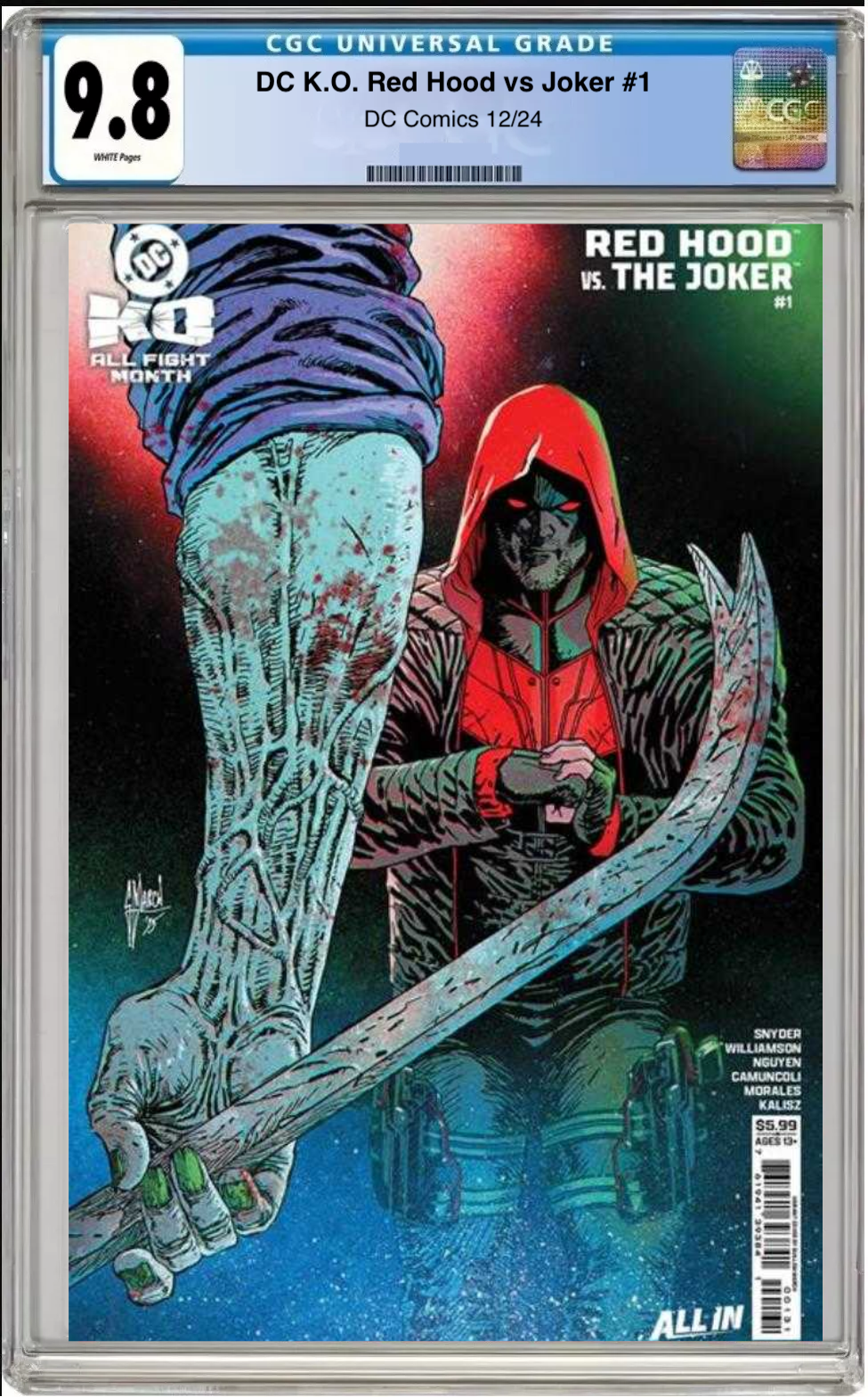 Comic book cover of DC K.O. Red Hood vs Joker #1 Cover D with CGC grading label.