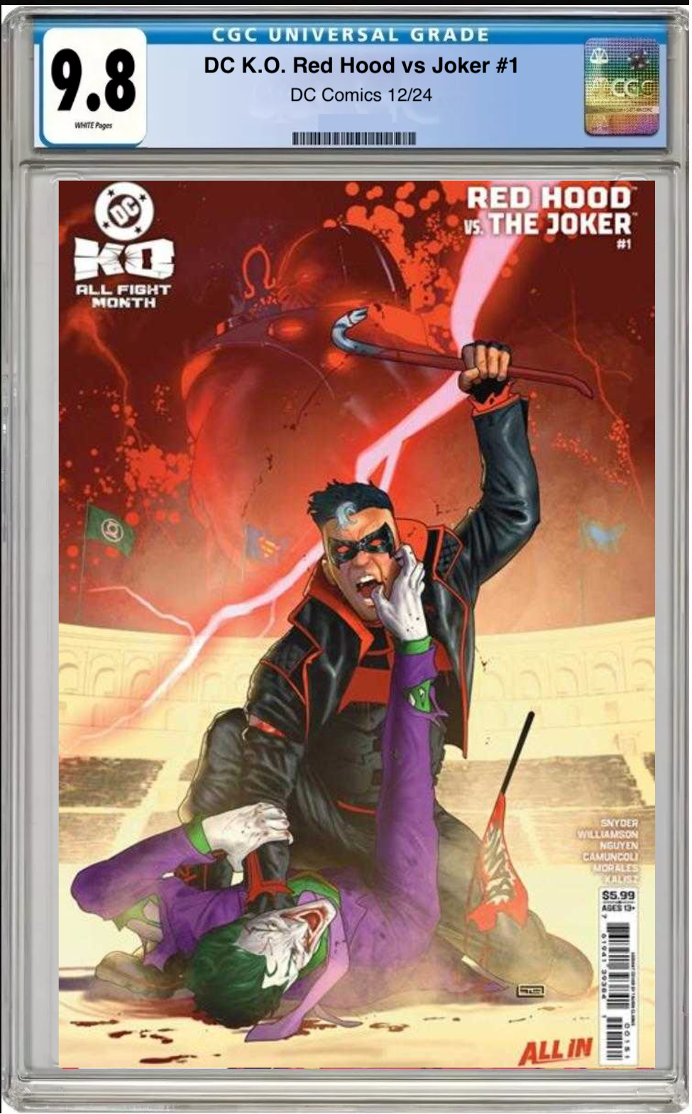 Comic book cover of DC K.O. Red Hood vs Joker #1 Cover E with CGC grading label.