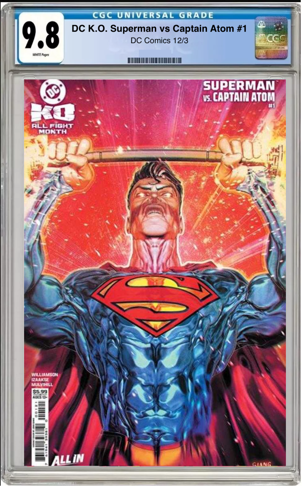 Comic book cover of DC K.O.: Superman vs Captain Atom #1 Cover B with CGC grading label.