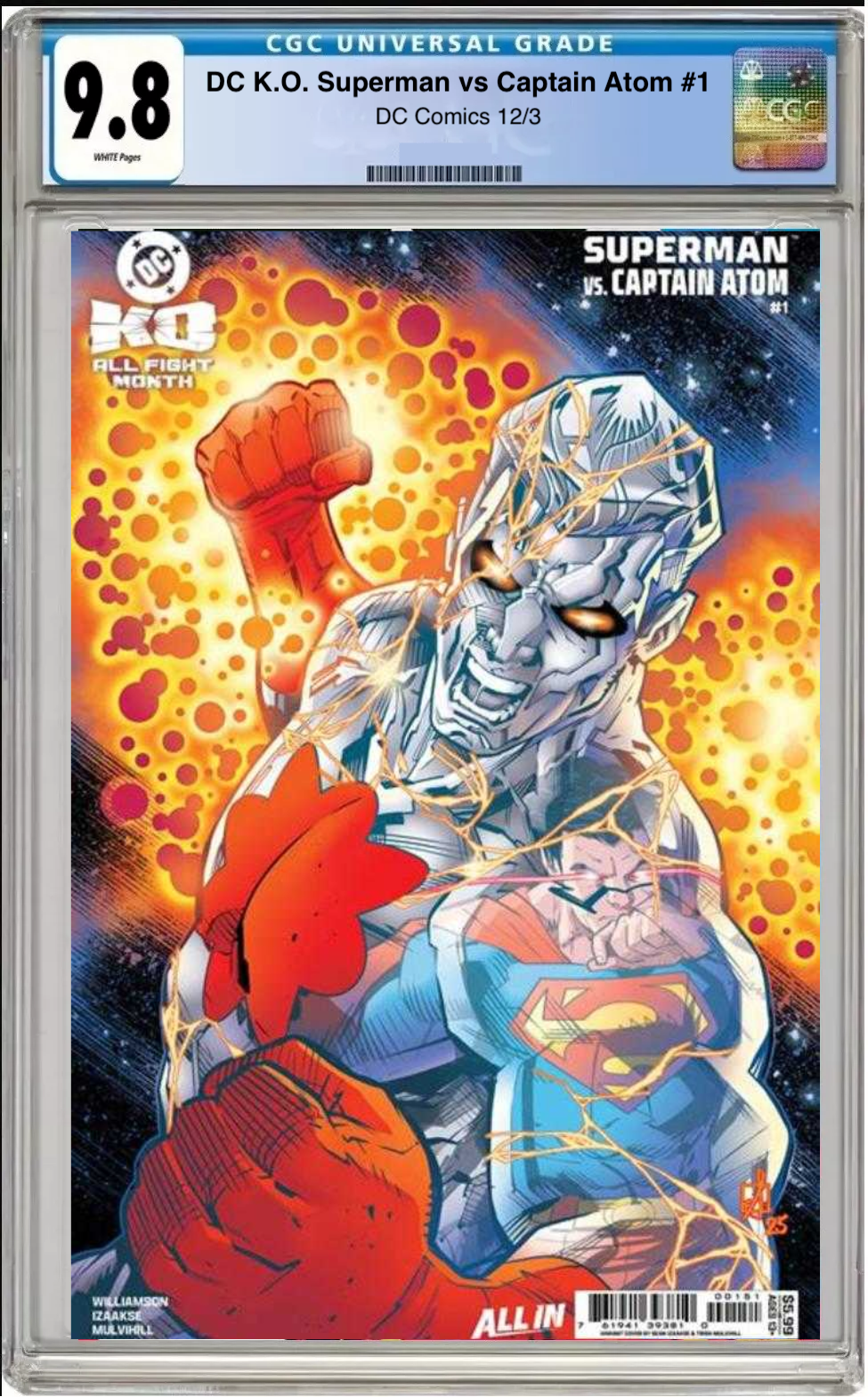 Comic book cover of DC K.O.: Superman vs Captain Atom #1 Cover E with CGC grading label.
