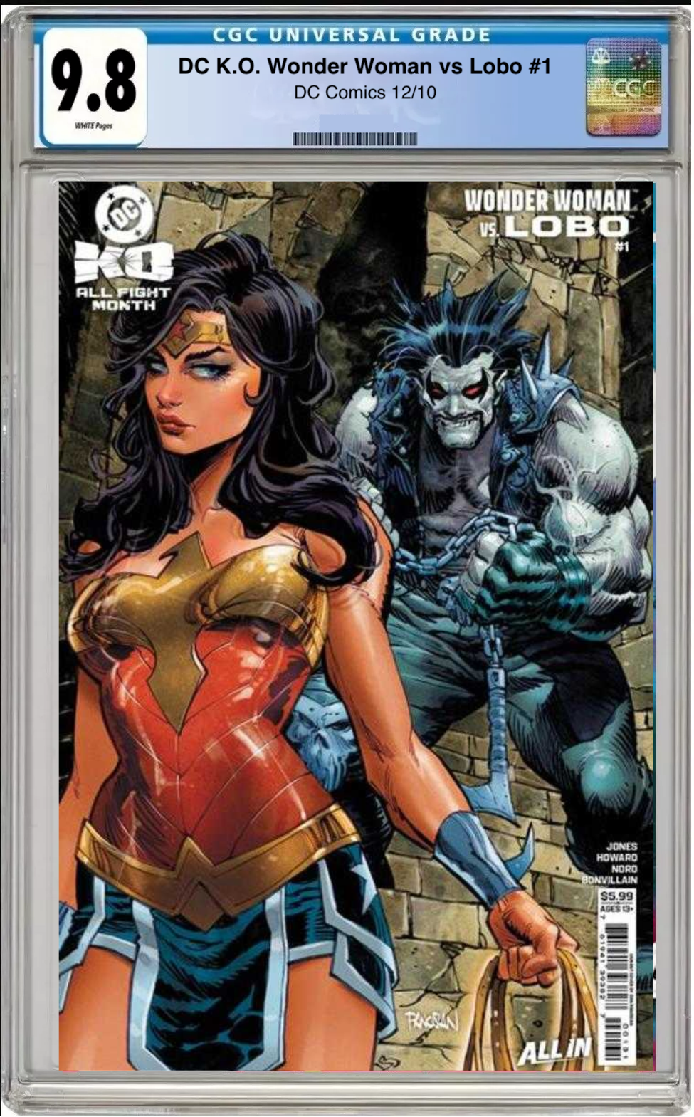 Comic book cover of DC K.O.: Wonder Woman vs Lobo #1 Cover B with CGC grading label.