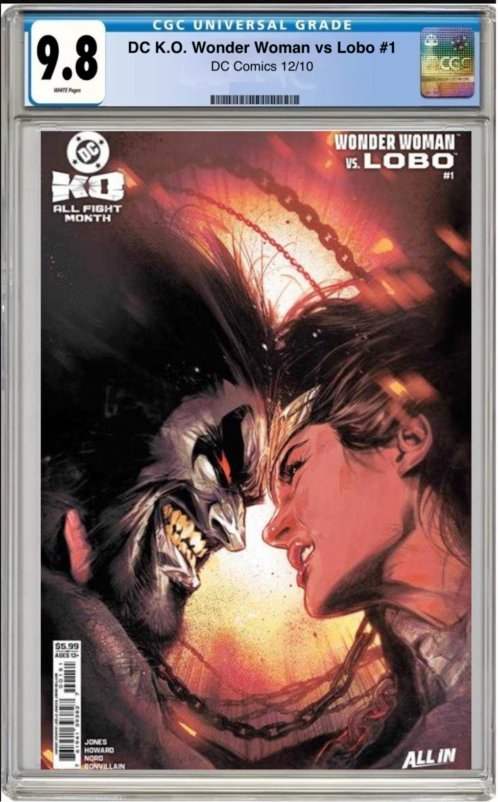 Comic book cover of DC K.O.: Wonder Woman vs Lobo #1 Cover C with CGC grading label.